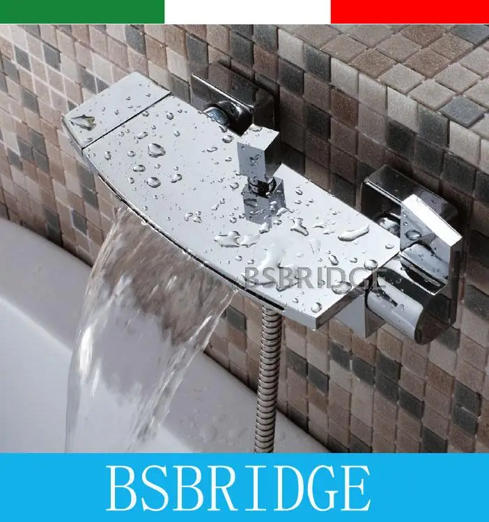 BSBRIDGE Bathroom Brass Waterfall Bath Faucet High Polishing New Chrome Copper Shower Mixer Filler Bathtub Tap WM1140 | Обустройство