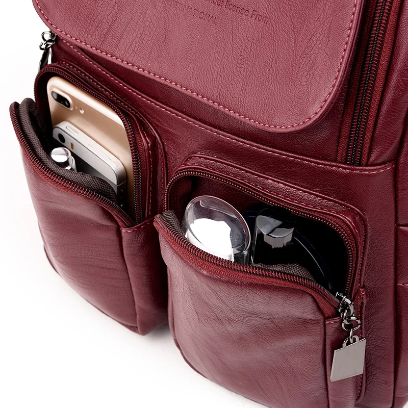Новые Двойные декоративные карманы винтажные кожаные рюкзаки женский рюкзак для путешествий женский рюкзак для девочек