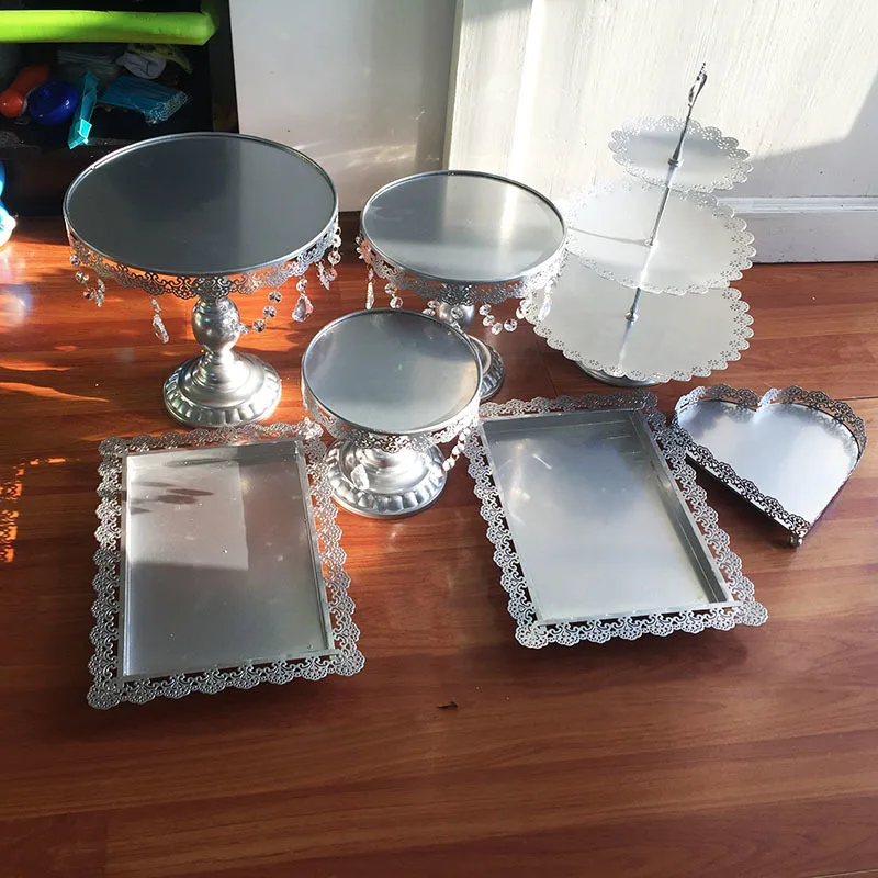 

7pcs/set Metal iron silver cake stand set pendant charm cake accessory dessert tray Festive&even & Party Supplies supplier