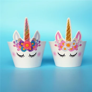 

120pcs best quality cartoon Unicorn Horse cupcake wrappers topper candy box kids birthday party supplies wedding event supplies