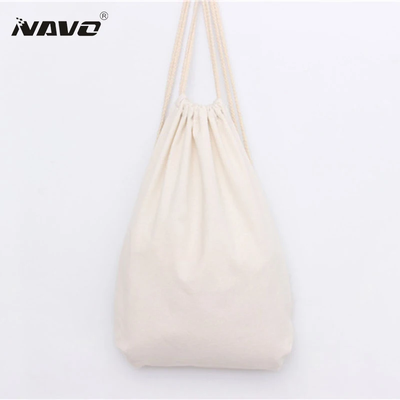

10pc Beige solid canvas bag cotton drawstring backpack cinch bag muslin sacks for DIY calico bag blank bagpack wholesale 33x42cm