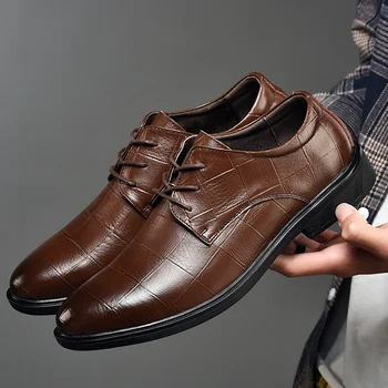 

GUDERIAN Luxury Men Dress Shoes 2019 Formal Shoes Men Leather Genuine Lace-Up Business Wedding Shoes Men Zapatos Clasico Hombres