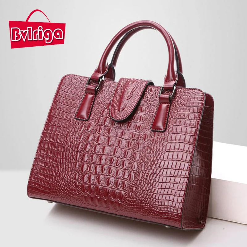 BVLRIGA Genuine leather bag ladies 2017 crocodile pattern Women messenger bags handbags women famous brand designer high quality