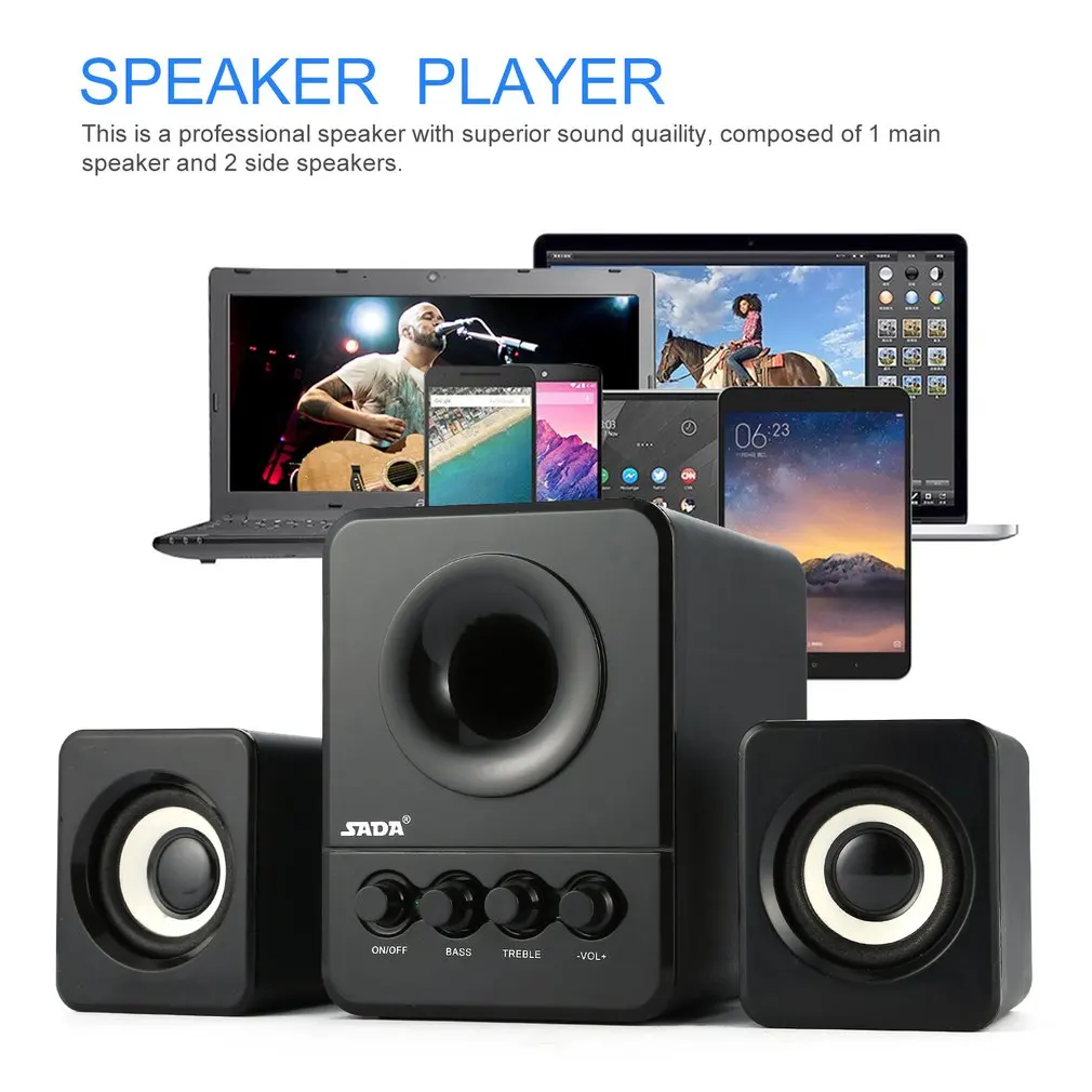 SADA D-203 Computer Speaker Stereo Portable Multimedia Laptop USB Speaker TF/U Disk Bass Gun Support