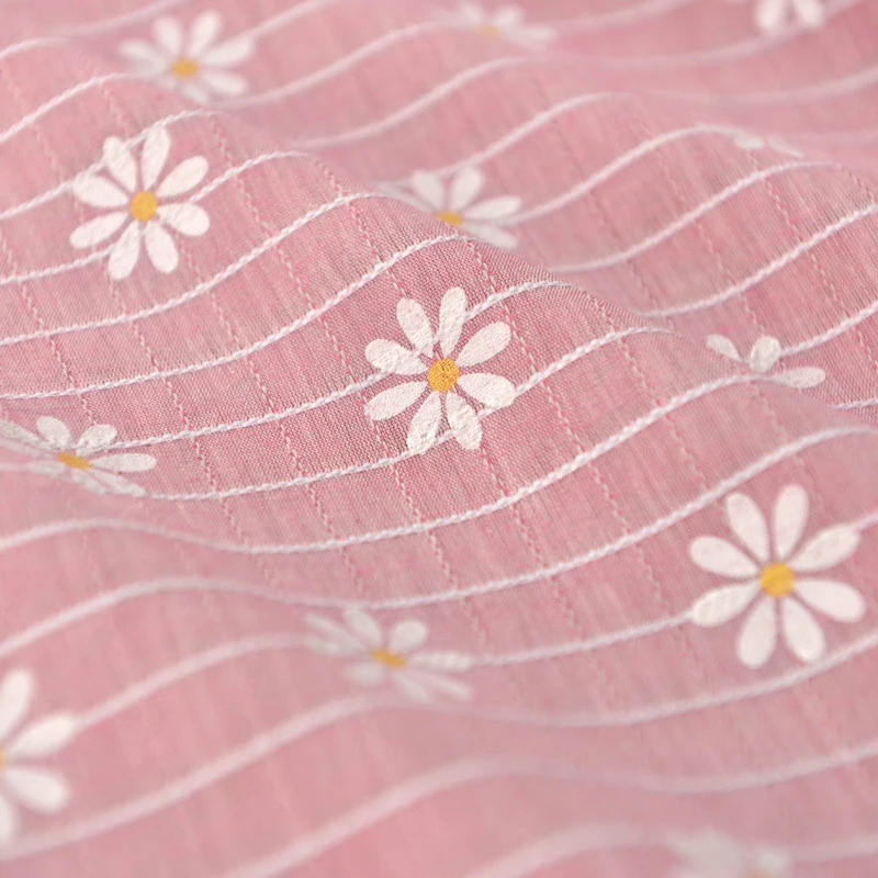 

Foundation White Grid Flower Thin Cotton and Linen Fabric