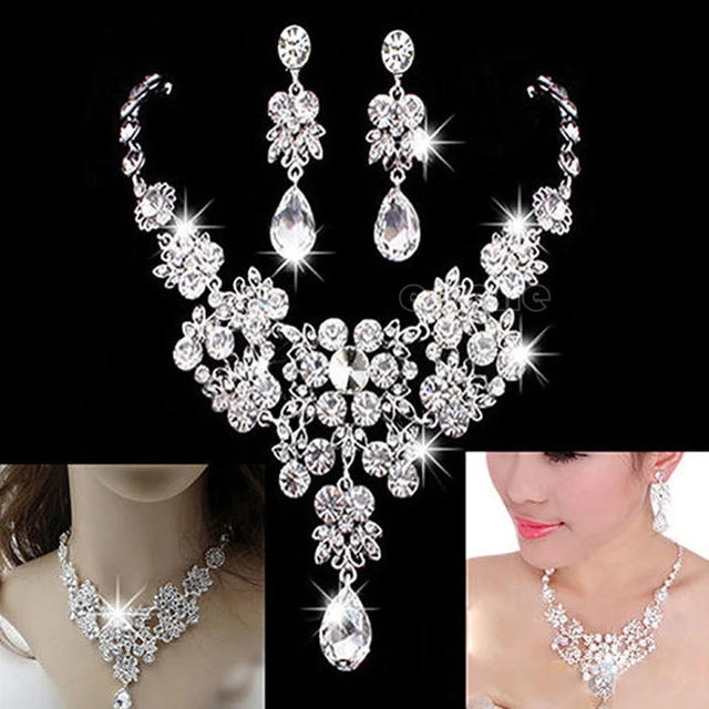 GULICX Jewelry Set for Womens, Silver Plated Teardrop Rhinestone Wedding  Bridesmaid Prom Jewelry Set Pendant Necklace Drop Dangle Earrings Set for  Brides - Yahoo Shopping