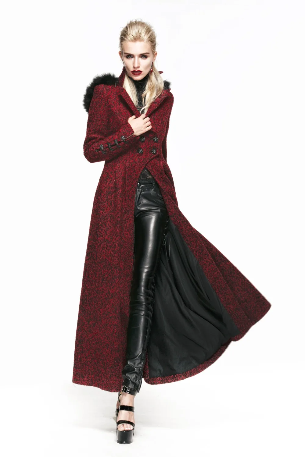 Панк рейв красный сексуальный Готическая куртка мода длинный вампир ведьма пальто плащ Y554