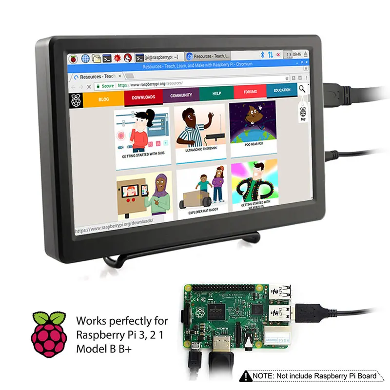  Elecrow 10.1 inch HD LED Display 1920X1080p IPS Raspberry Pi 4B+ Monitor HDMI FPV Video Speakers Sc