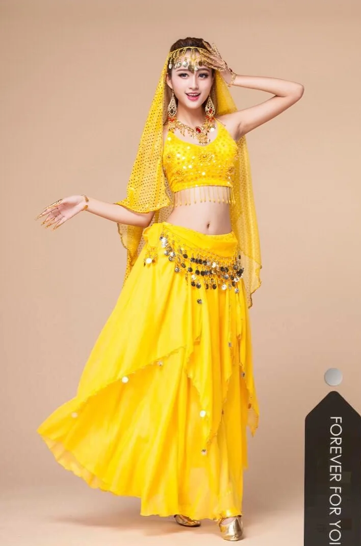 Костюм для танца живота Индийский Болливуд одежда (топ + юбка пояс вуаль)|indian