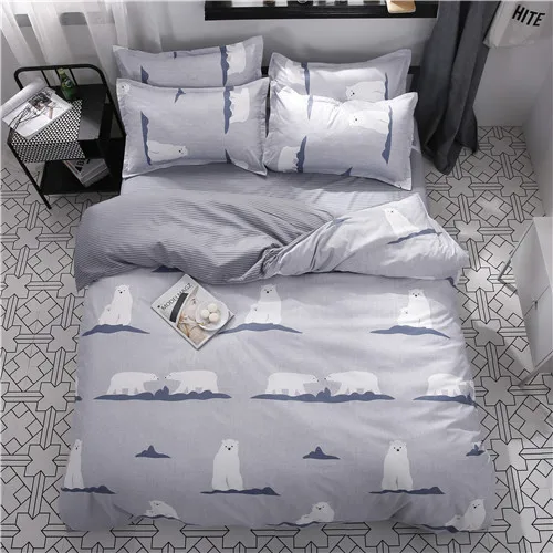 Постельное белье The Nordic style bedding set duvet cover set twin Full Queen brief reactive printed bed linen flat sheet bedclothes not quilt - Цвет: white grey