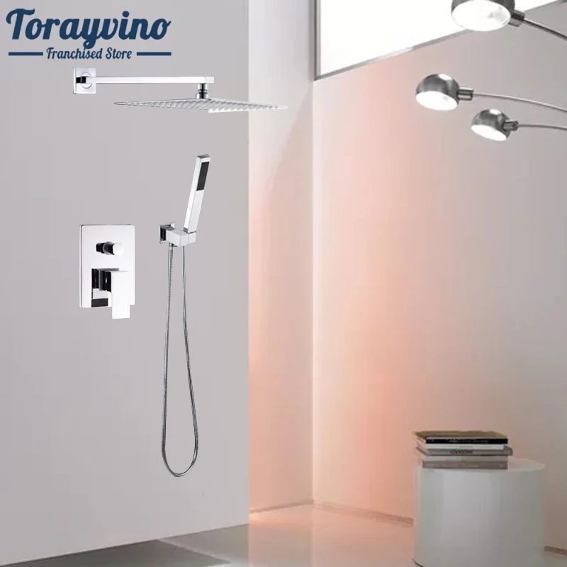 

Wall Mount 8 inch Rainfall Shower Set Faucet with Handheld Shower Chrome Single Handle Mixer Taps