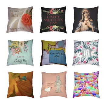 

Mother's day Decoration White Cushion Cover I love you mummy Polyester Peach Skin Throw Pillow Cases Tree of Life Family Cojines