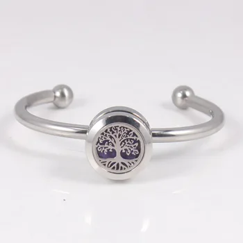 

18mm Stainless Steel Snap Button Bangle 20mm Tree OF Life Perfume Locket Bangle Screw Aroma Essential Oil Diffuser Bracelet