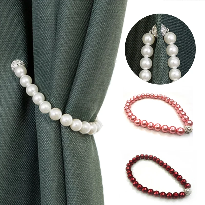

2Pcs Modern Simple Curtain Bandage Korean Style ABS Pearl Tiebacks for Curtains with Magnet Curtain Decorative Accessories7A2537