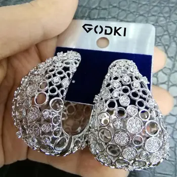 

GODKI Luxury Hollow Fat/Wide Chic Hoop Earrings For Women Earrings Jewelry Charms Elegant Full Mirco Cubic Zircon Dubai Wedding