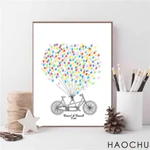 Романтический велосипед с боллоном бесплатно персонализированные пользовательские отпечаток пальца Гостевая книга своими руками для помолвки, свадьбы, серебро и золотой свадебной вечеринки