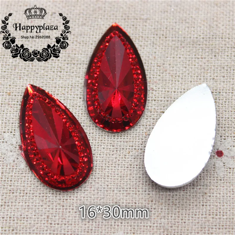 

20PCS 16*30mm Red Resin Teardrop Rhinestone Flatback Cabochon Stone DIY Jewelry/Craft Decoration accessories