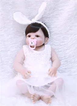 

Full body silicone reborn baby dolls for sale 22" bebe princess reborn bonecas white dress bear pacifier best children gift doll