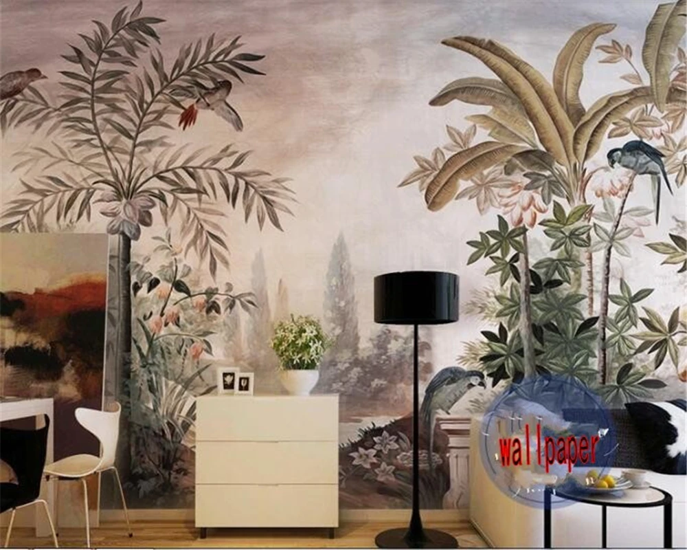 

beibehang Custom personalized European retro hand-painted tropical plants 3d wallpaper home decor bed wallpaper for walls 3 d