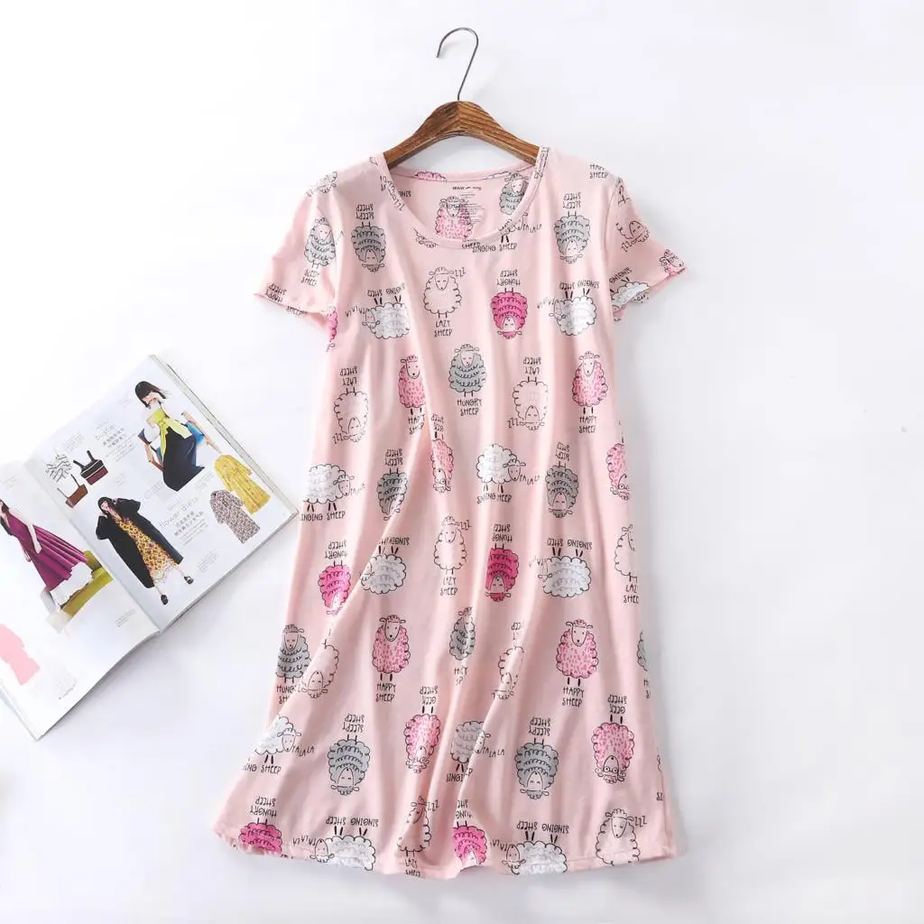 Women Nightgowns Plus Size Loose Night Dress Short Sleeve Cute Cartoon Casual Sleepwear