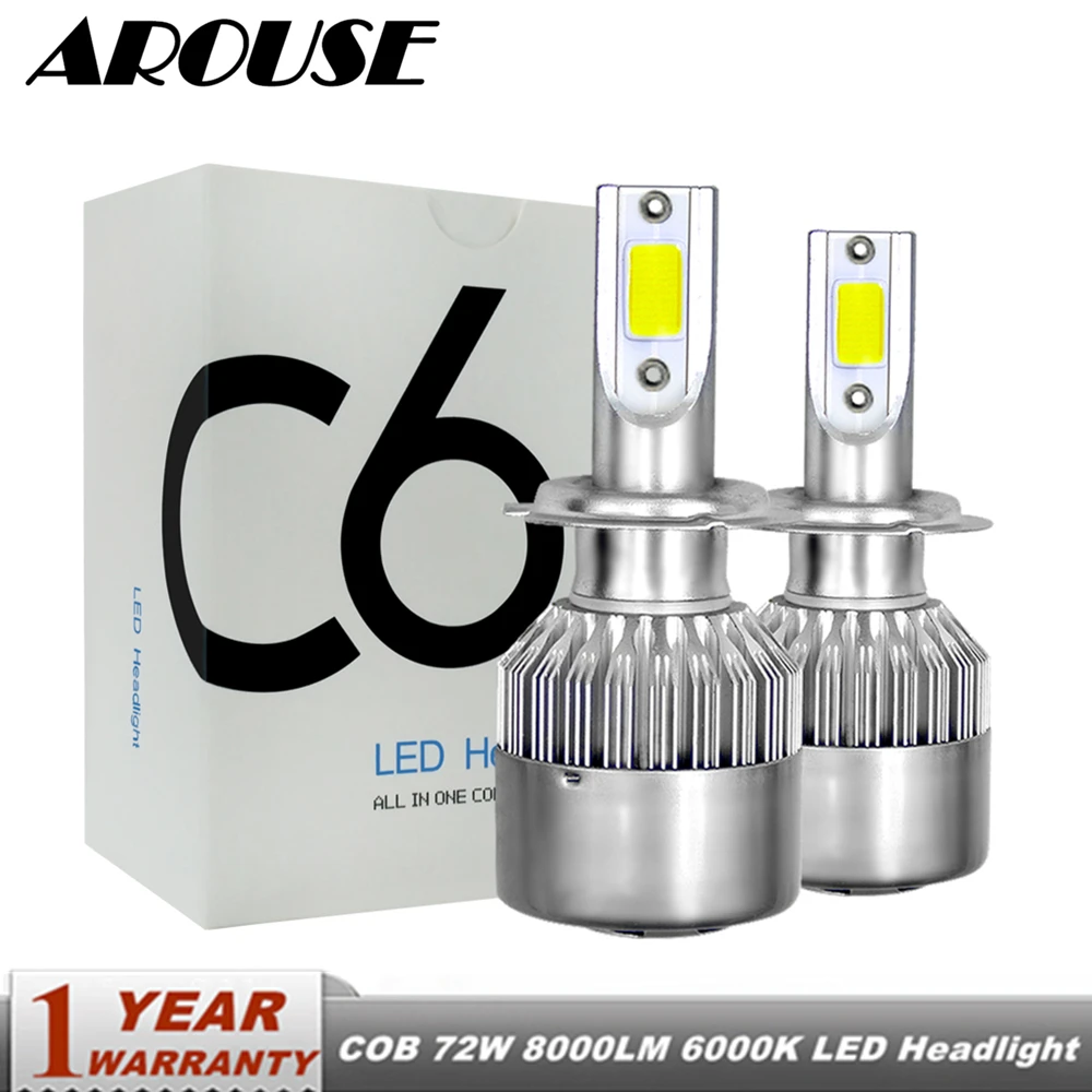 

AROUSE H7 H4 H11 H1 H3 9005 9006 COB Car LED Headlight Bulbs Hi-Lo Beam 72W 8000LM 6000K Auto Headlamp Fog Light Bulb DC12v 24v