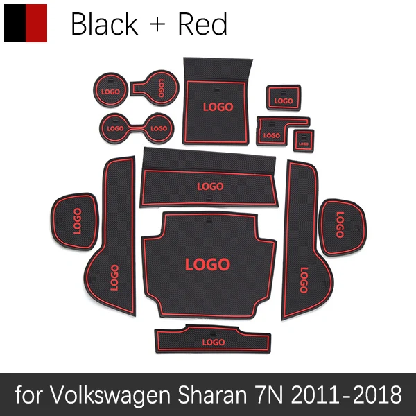 Противоскользящие резиновые ворота слот чашки коврик для VW T-ROC Tiguan Touran Sharan Teramont Altas Volkswagen аксессуары наклейки - Название цвета: Red Sharan 11-18