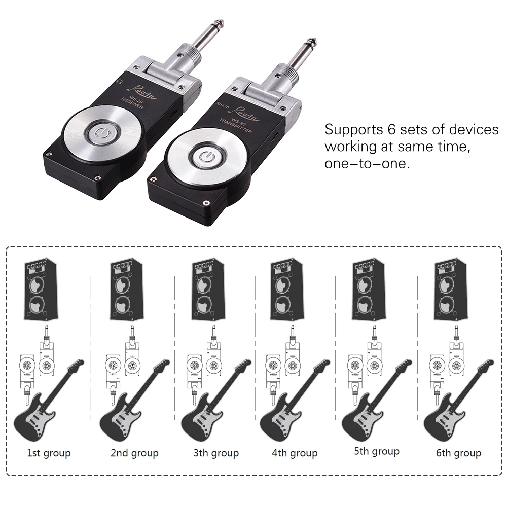 Rowin WS-20 2,4G беспроводной электрический гитарный приемник-передатчик Набор 30 метров дальность передачи с usb-кабелем для зарядки 4 цвета