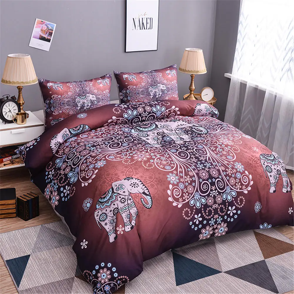 

ZEIMON Elephant Bedding Set Bohemia Mandala Design Ethnic Indian God Duvet Cover Pillowcase Polyester Animal Bed Set Bed Linings