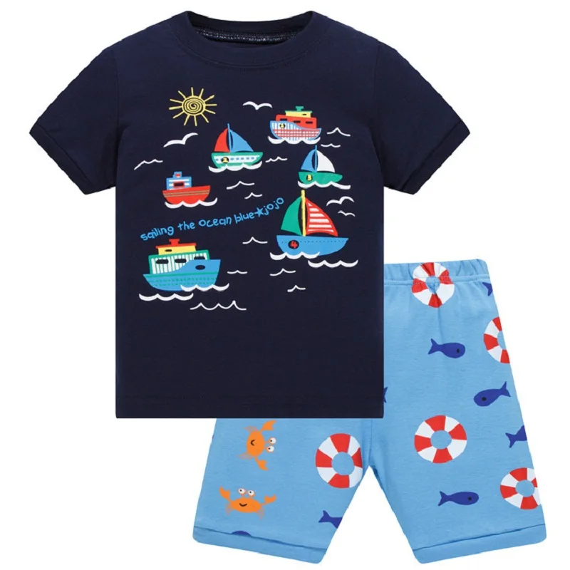 Retail! Brand Summer Kids Boys Whale Print Pajamas Short Sleeve Set Cartoon Pijamas Sleepwear Toddler Pyjamas Clothing