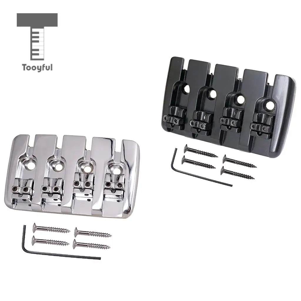 Tooyful Bass Bridge Tailpiece with Screws Wrench for 4 String Electric Bass Replacement Parts Black