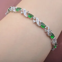 Блестящий зеленый цирконий белый CZ 925 серебро для женщин звено цепи браслет OS0228