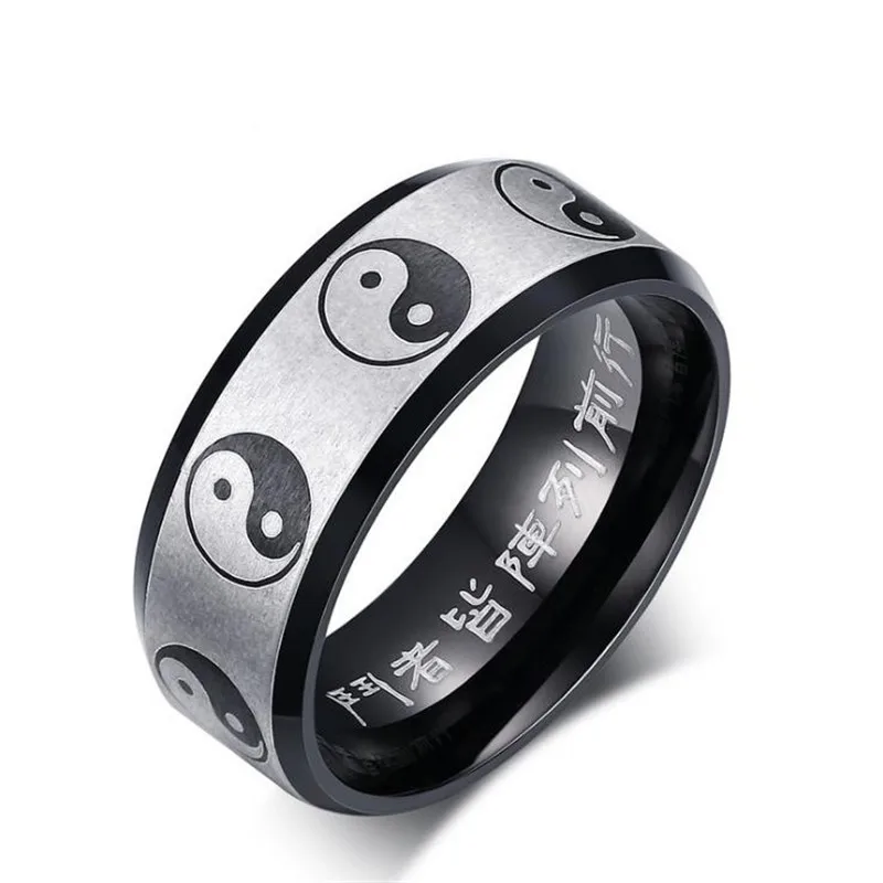 Unique Taiji gossip ring for man Stainless steel IP black plating men's matte religion jewelry gift | Украшения и аксессуары