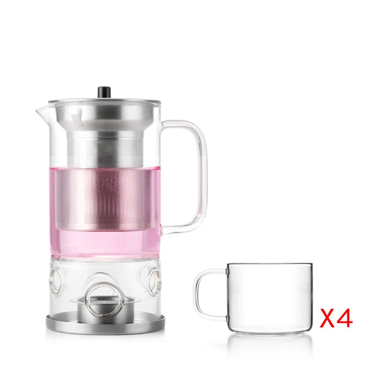 Elegant Teapot With Builtin Infuser & Candle Warmer 450 Ml,4 Glass