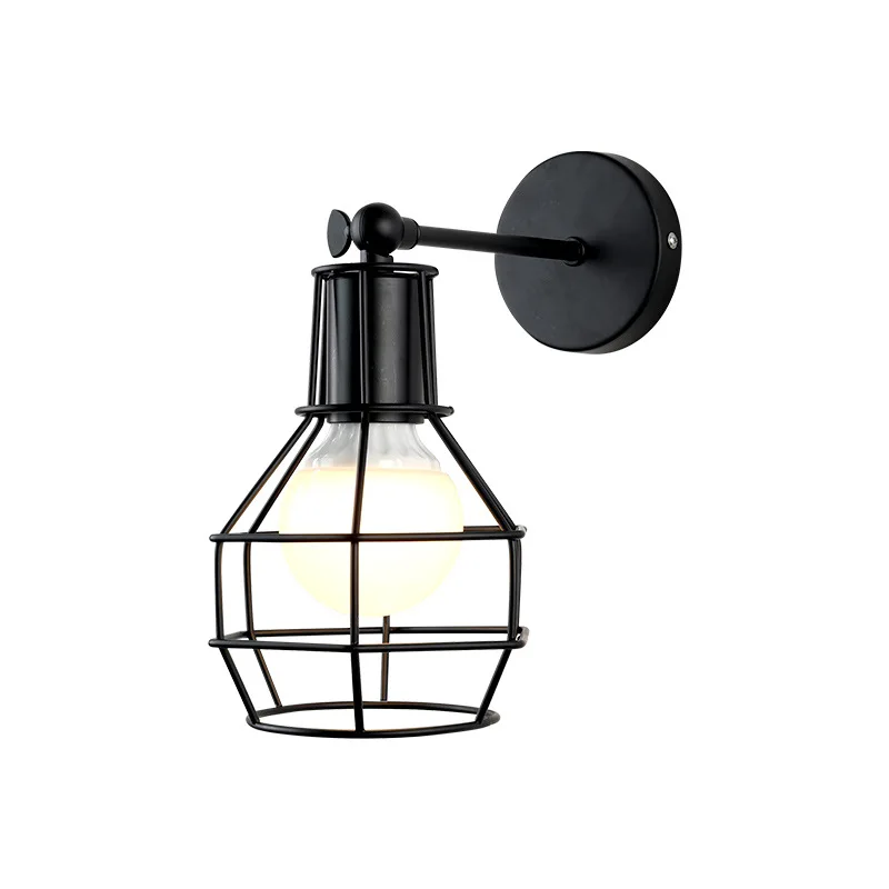 Vintage Black Cage Wall Light Bedside Retro Wall Lamp Mount Indoor Decorative Loft Bar Wall Sonce Wall Lights DIY Lighting Fixture (3)