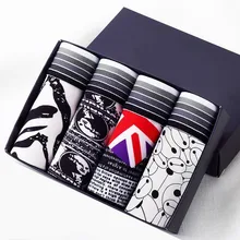 4 шт./лот, мужское нижнее белье, забавные крутые мужские трусы-боксеры дышащие кальсоны, мужские дизайнерские трусы с рисунком, боксеры