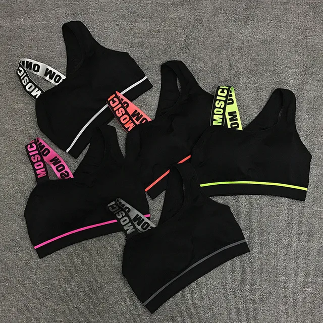 New Letter Cut Out Sports Bra Women Fitness Yoga Push up Gym Padded Sports Top Athletic