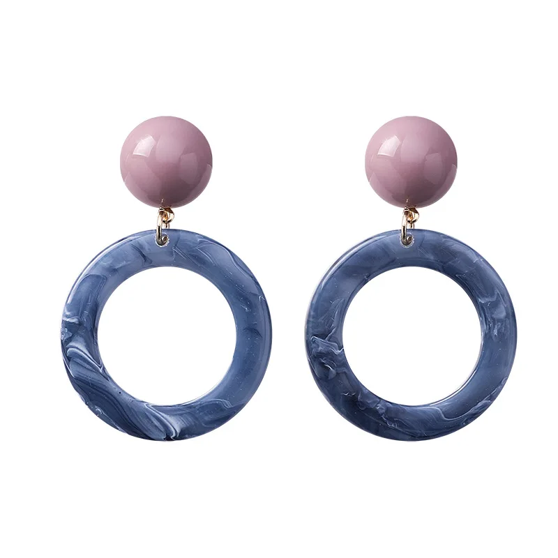 Корейские летние синие геометрические акриловые Необычные полые круглые квадратные серьги-гвоздики для женщин Металлические вечерние ювелирные изделия для пляжа Brinco