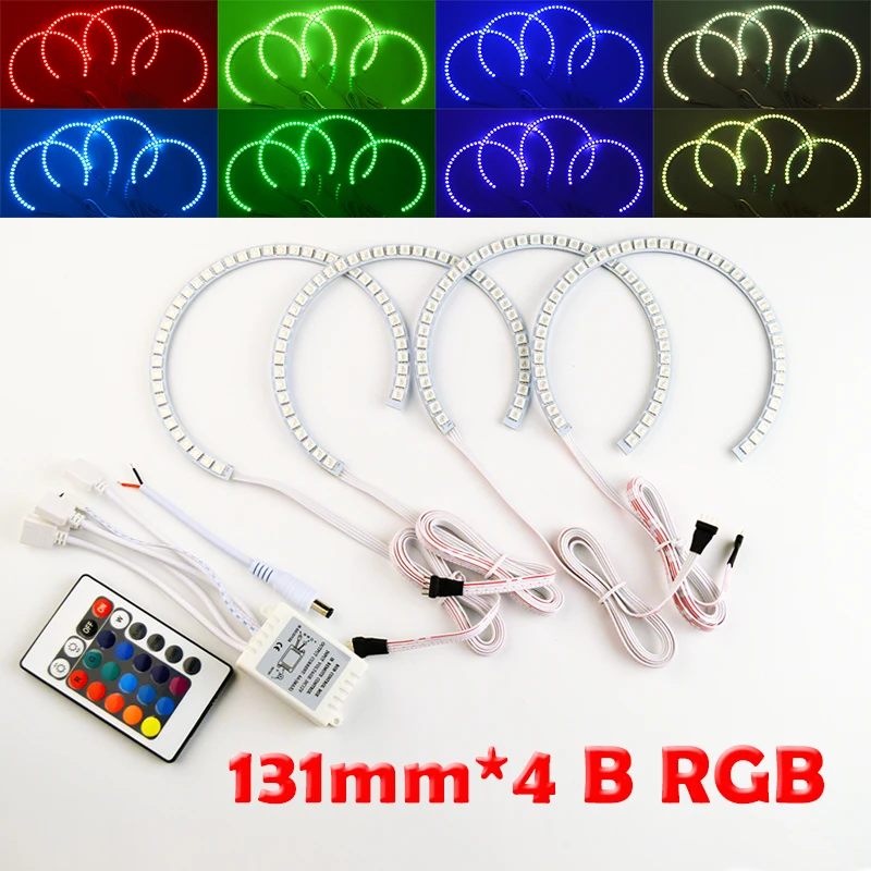hippcron 4x131mm B RGB LED Angel Eyes Headlight Multi-color with Halo Ring Remote Control for BMW E36 E39 E46 E60 E92 hippcron 4x131mm B RGB LED Angel Eyes Headlight Multi-color with Halo Ring Remote Control for BMW E36 E39 E46 E60 E92