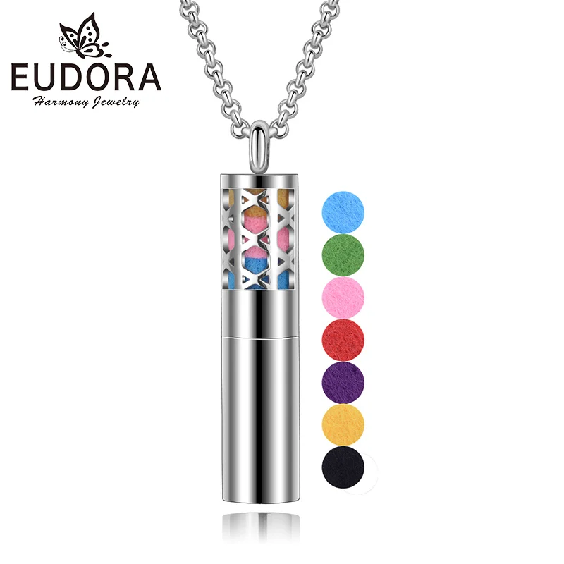 

EUDORA Aromatherapy Essential Oil Diffuser Necklace Stainless Steel Locket Pendant Women Jewelry with 6 Color Pads For Girls Boy