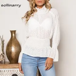 Sollinarry Водолазка с длинным рукавом сетки женские Топы Блузки для малышек осень 2018 г. Дамы топ модная уличная белая рубашка Blusa Mujer
