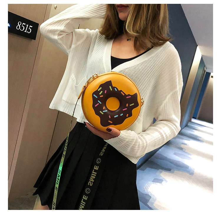 3 Color Fun Cartoon Smiley Shoulder Strap Donut Design Girl's Round Shoulder Bag Handbag Crossbody Bag Women Casual Totes Pouch