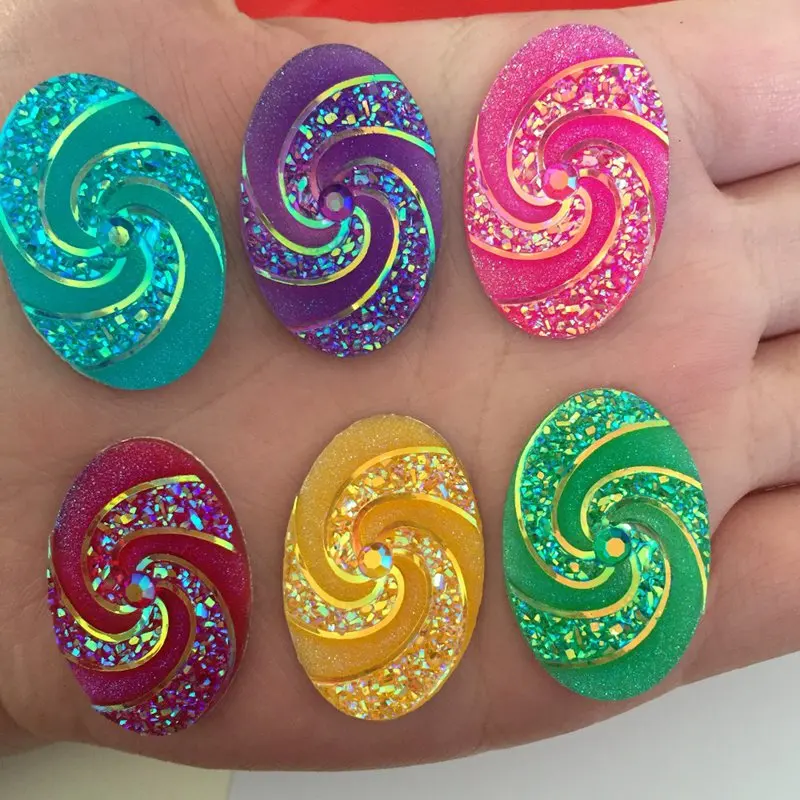 

HOT 18pcs 20*30mm AB Resin Oval Spiral Rhinestone Flatback Wedding Diy Button D85*3