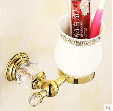 Набор латунных и хрустальных аксессуаров для ванной комнаты, крючок для халата, держатель для бумаги, вешалка для полотенец, мыльница, вешалка для полотенец, кольцо для полотенец, наборы для ванной комнаты - Цвет: tooth brush holder