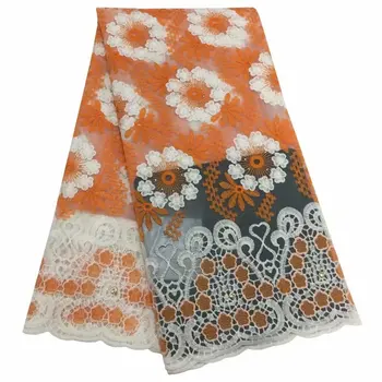 

2019 Latest Orange White African Lace For Wedding Dresses Nigerian African Tulle Lace Fabric With 3d Rhinestones 5 Yards/pieces
