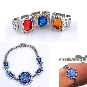 

2Pcs/set Anime Cartoon Black Butler Kuroshitsuji Fashion Jewelry Wristband chain Rings with Box for Men women GOOD GIFT