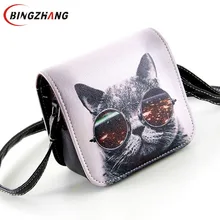 Bolsa Bolsos Carteras Mujer Marca font b Women b font PU Leather Cat Wearing Big Glasses