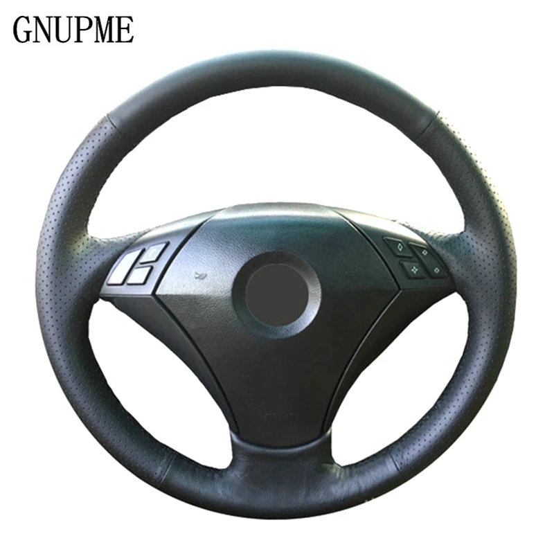 Черный чехол рулевого колеса автомобиля GNUPME DIY из искусственной кожи прошитый