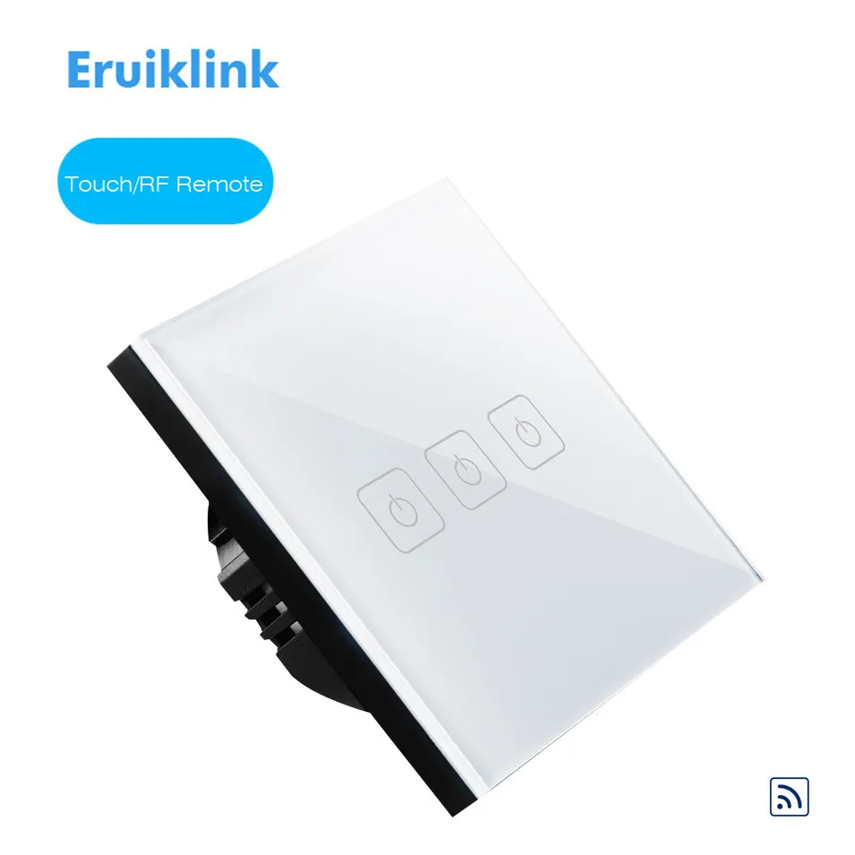 Стеклянная Сенсорная панель Eruiklink Европейского типа 3 Gang RF433 выключатель