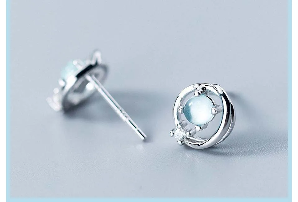 Весенние романтические серьги «Планета» Настоящее серебро 925 проба дизайн ювелирных изделий голубые драгоценные камни серьги гвоздики для женщин подарок