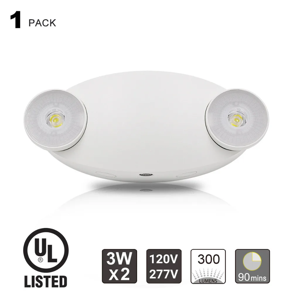 Rechargeable LED Emergency Exit Light Battery Backup UL Listed 120/277V Input 3W Lamps High